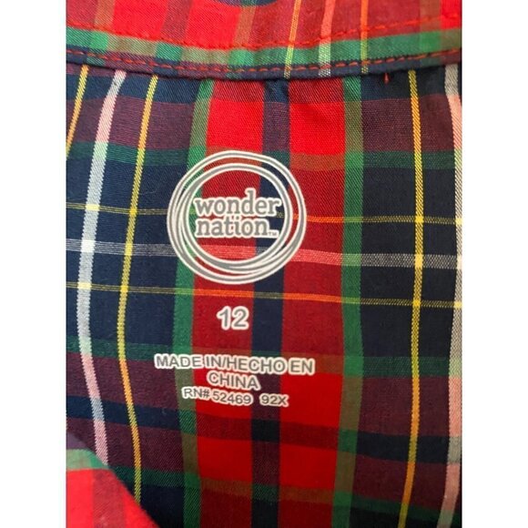 Wonder Nation Classic Red Plaid Long Sleeve Button Down Collared Shirt Size 12 - Picture 4 of 6